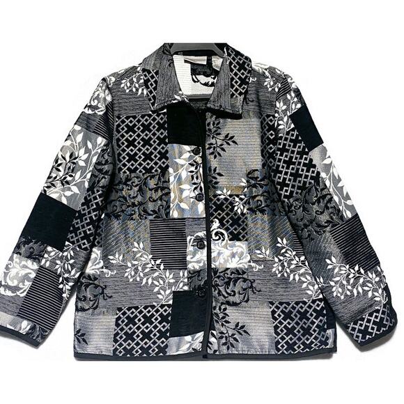 Drapers & Damons Black and White Patchwork Jacket Women's Medium Button Up - Picture 8 of 8